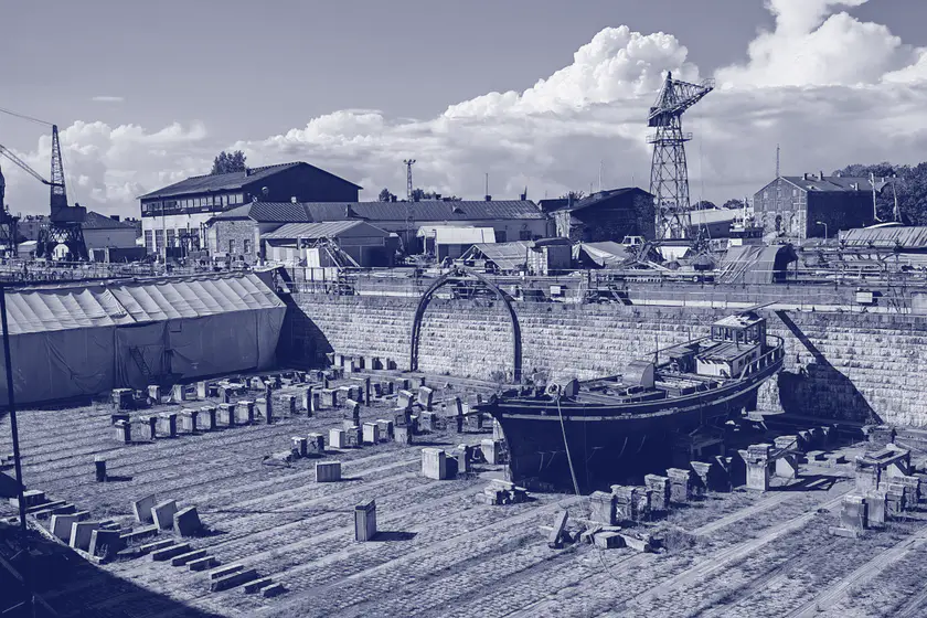 Vessels in a dry dock under repair